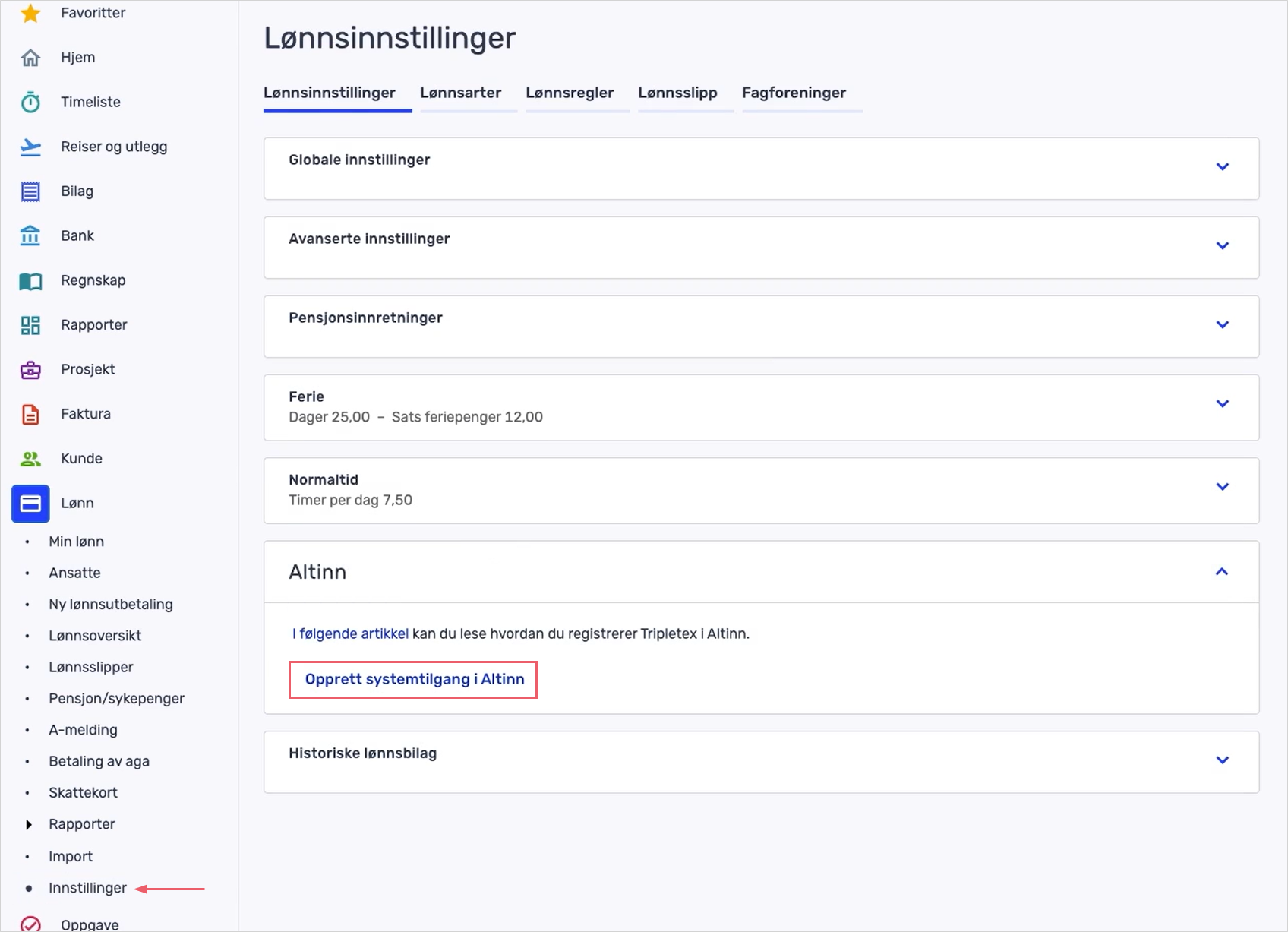 Knappen Opprett systemtilgang i Altinn