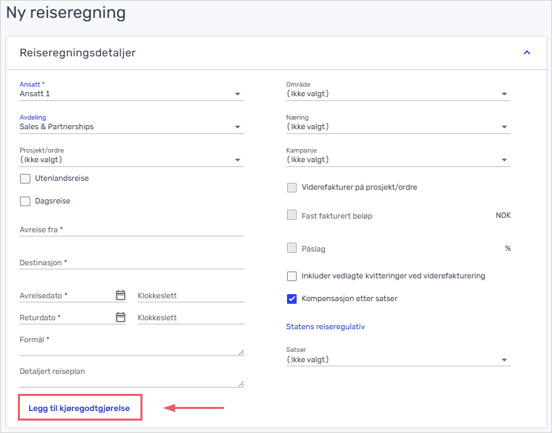 Alternativ 1: Legg til kjøregodtgjørelse