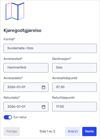 Registrer informasjon til kjøregodtgjørelsen