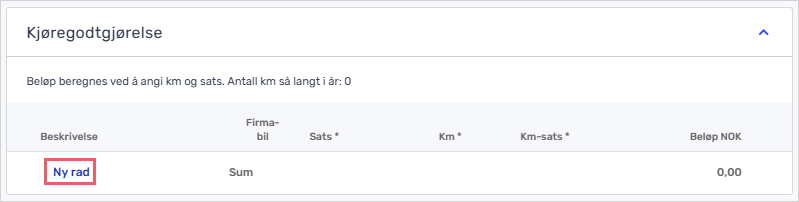 Alternativ 2: Ny rad på kjøregodtgjørelse