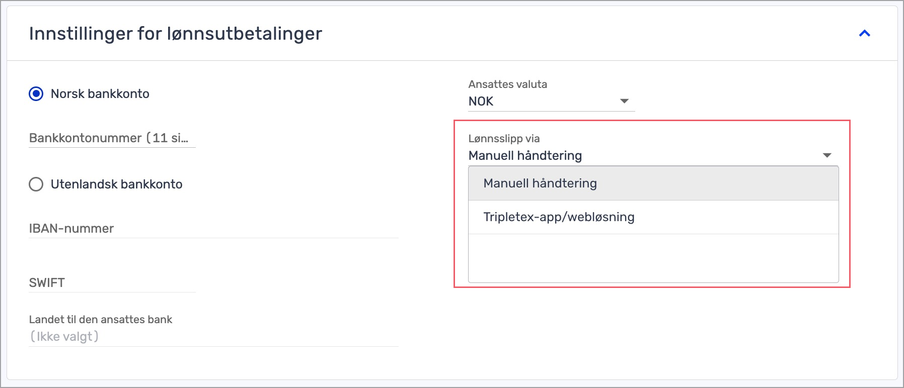 Innstillinger for lønnsutbetalinger